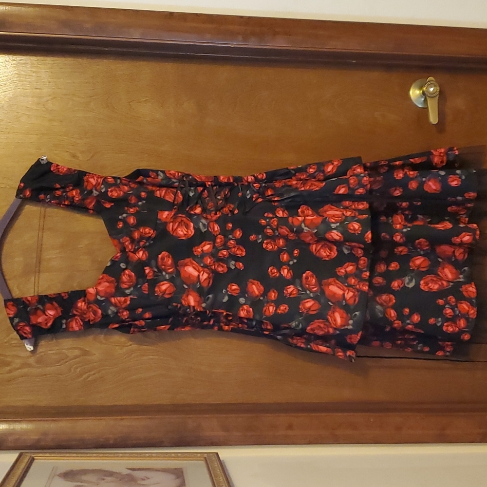 Black Dress Red Roses Laceup Sides 2 Tiered Dress 14